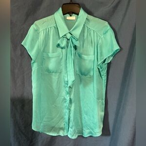 New York & Company Turquoise Blouse with Bow Tie